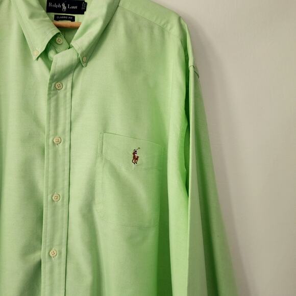 Ralph Lauren Classic Fit solid green pony button front shirt mens size XXL - Picture 2 of 6